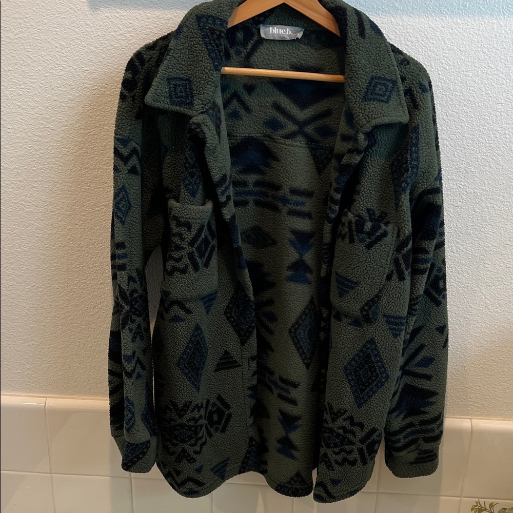 Navy and Green Patterned Teddy Jacket